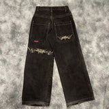 New High Street Hiphop Hip Hop Brand Printed Jeans Men's Straight Baggy Wide-Legged