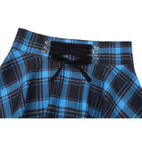 Harajuku Blue Plaid Printed Mini Skirt Women High Waist A Line Gothic Emo Alt Grunge Pleated Skirts 2022 Saias