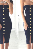 Women's Off-shoulder Slash-neck Strapless Button High-waist Bustier Sleeveless Slim Fit Dress Lady Party Ball Dress
