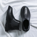 Boots Male Cotton Shoes High Top Leather Shoes Black Martin Boots Men Middle Top Leather Shoes