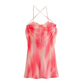 Pink Mini Dress Women Flower Backless Slip Dress Woman Summer Sexy Short Dresses For Women 2023 Beach Holiday Party