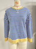 Zingj New 2024 Round Collar Stripe Splicing Split Loose Hoodie Top-Outfit