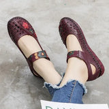 Spring Fashion Flower Design Round Toe Soft Bottom Flat Shoes Vintage Genuine Leather Women Flats Girl Loafer Large