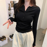 Half-Breasted V-Collar Long-Sleeved T-Shirt Women's Spring And Autumn New Style Waist Show Slim Underwear Sexy