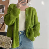 Zingj New Loose And Comfortable Round Collar Long Sleeve Solid Color Sweater Coat Female Korean Soft Waxy Knit Cardigan Jacket Female-Outfit