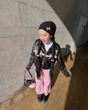 Black Bow Faux Leather Biker Jacket- Outfit