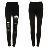 Punk Ripped Torn Slashed Cut Striped Leggings Pants Gothic Club Asymmetric Hole Elastic Skinny Pencil Pants For Women Girl-Outfit