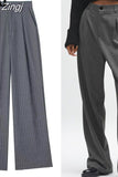 Gray Striped Pants Women High Waist Baggy Pants Woman Office Casual Summer Women's Pants Y2k Streetwear Wide Leg