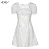 Fashion Elegant Bow White Female Mini Dress Summer Party Birthday Festival Cute Sexy French Romantic Silk Dress