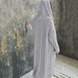 Sweater Coat Cardigan Women Plus Size Solid Color Long Sleeve Braid Knit Cardigan Hooded Overcoat Loose Ladies