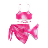 2025 Tie-Dye Bikini Women's Three-Piece Mesh Dress Split Bikini