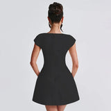 Square Neck Short Sleeve Fitted Mini Dress-Outfit
