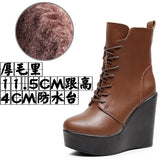 Head 12Cm High Slope And Waterproof Table Mid-Sleevel Boots With Side Zipper Women's Boots Pine Cake Plus Velvet Winter Warm Leather