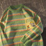 and fresh love embroidery pattern pullover purple sweater American college style lazy aesthetic women winter sweaters
