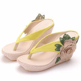 Waterproof Platform Slope Sandals Beach Flip-Flops Pins Pine Cake Embroidered Slippers