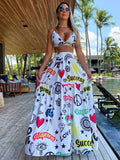 Two Pieces Skirt Sets Suspenders Tube Top Skirts Sweet Printed Bra Bare Waist Chic Evening Party Clothing Beach Dance