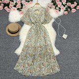 Zingj Wind Temperament Sweet Broken Flower V Collar Dress Beach Vacation Snow Spinning A Word Long