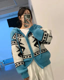 Deer Jacquard Hooded Knitting Zipper Cardigan- Outfit