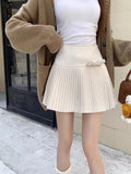 Bow Solid High Waist Pleated A-line Skirt- Outfit