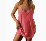 Summer Solid Sleeveless Dress Fine Shoulder Strap Vest Skirt Sports Skirt