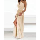 New Slanted Shoulder Dress Temperament Sleeveless Sexy High-Waist Open Skirt Women's