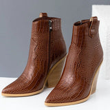 design Ankle Boots Women Pu Leather Wedges High Heels Western Boots Pointed Toe Zipper Fashion Autumn Winter Women's