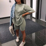 Solid Outfits Women's Two Piece Suit with Belt Home Loose Sports Tracksuits Fashion Bicycle Summer Hot Suit