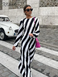 Stripe Print Backless Maxi Dress Elegant Women Long Sleeve Summer Spring Fashion 2022 Casual Dresses Party Sexy