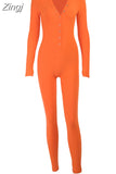 V-neck Button Sexy Rompers Woman Long Sleeve Slim Bodycon Casual Sporty Jumpsuit Autumn Letter Embroidery