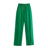 Casual Green Two Piece Set Woman Oversized Blouses Tops and High Waist Pants Homewear Tracksuit Pants