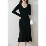 Cashmeat Dress Women's Autumn And Winter New Set Long Sleeves Leisure Long A Dress Wool Knitted Long