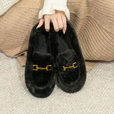 Shoes Women Wear 2025 New Korean Version Of Fairy Lefu Shoes One Foot Pedal Beans Shoes Women Winter Plus Velvet Cotton
