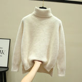 winter loose 2019 new high-neck imitation mink velvet split fork thick knitted base sweater women's