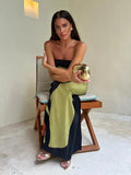 Print Off Shoulder Strapless Maxi Dress Women Contrast Backless Sleeveless Robes 2024 Fashion Female Holiday Beach