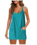 Summer Solid Sleeveless Dress Fine Shoulder Strap Vest Skirt Sports Skirt