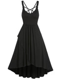 Casual Sleeveless Criss Cross Dresses Lattice Overlap High Stretch Regular Solid Color