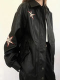 Star Patchwork Pu Leather Jacket-Outfit