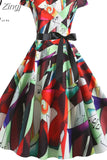 Women Short Sleeve Print Vintage Halloween Party Midi 50s 60s Casual Elegant Summer Floral Dresses Robe Femme