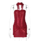 Red Sequin Strapless Draped Bodycon Mini Dress- Outfit