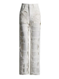Spring And Autumn New Trend Broken Hole Mesh Splicing Straight Pants Design Sense Jeans
