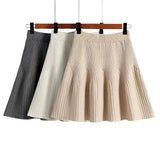 Solid A-line Knitted Pleated Mini Skirt- Outfit