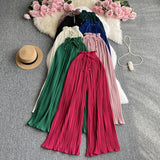 Zingj Wear A High Waist Strap With Casual Pants Female Micro Fat Large Size Show Thin Cover Meat Hanging Feeling Wide Leg Pleated