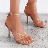 Square Head Clasp High Heel Sandals Women's Thin Heel Toe Buckle Fashion Cool Slippers
