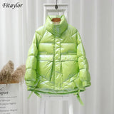 New Winter Women Stand Collar Bright Color Down Coat 90% White Duck Down Parkas Thickness Warm Oversize Snow