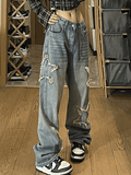 Vintage Wash Distressed Star Patch Boyfriend Jeans- Outfit