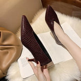 Single Shoes Women Fall 2025 New Snake Grain Fine Heel Women Shoes Light Mouth Solid