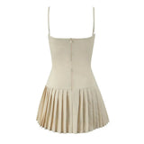 Pleated Buttoned Cami Mini Dress- Outfit