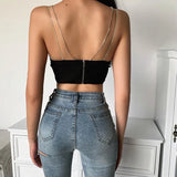 Women's Spring and Summer New Pure Color Sexy Vest Sexy Flash Diamond Chain Bra Sling Dresses Y2k Clothes Crop Top