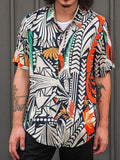 Vintage Print Men Lapel Shirts New Casual 2021 Summer Loose Short Sleeve Button Shirt Tops Mens Clothing Fashion