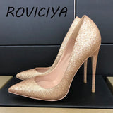 Shallow pumps ladies 12cm high heels fashion pointed toe women's shoes party shoes Bling slip-on women pumps LF018